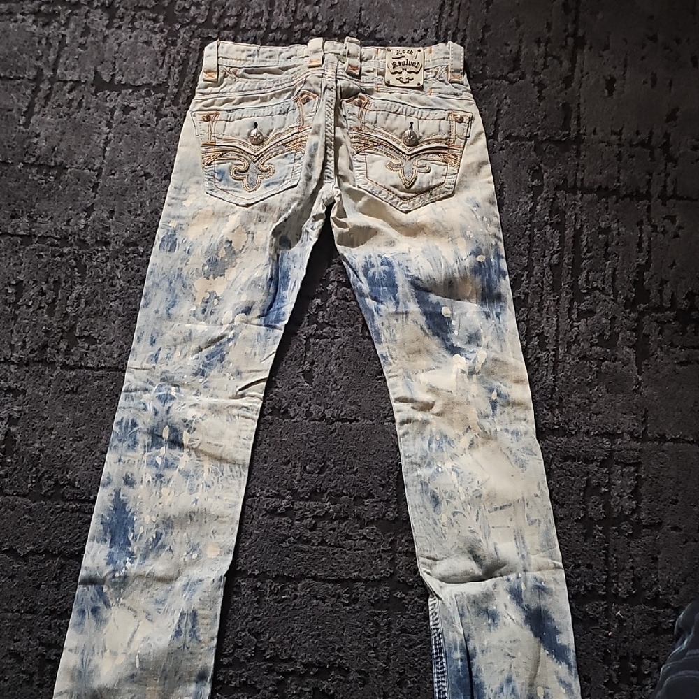 Rock Revival Blue and Cream Straight Jeans